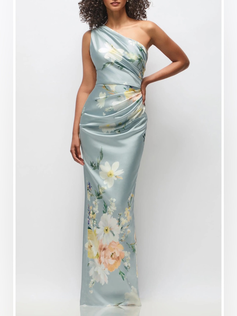 NEW After Six 6927PFC Malin Floral One-Shoulder Satin Charmeuse Gown, XS
